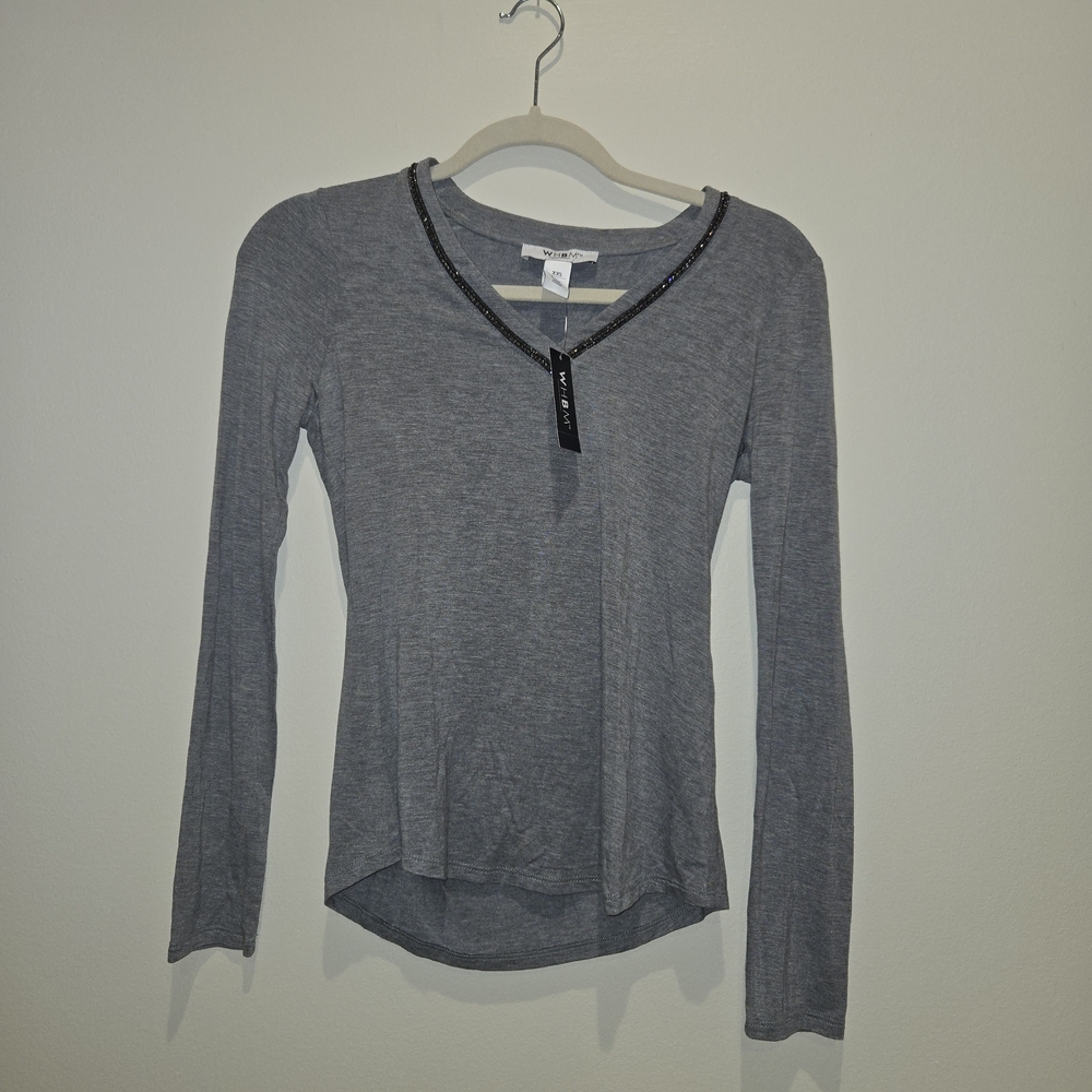 White House Black Market Charcoal V-Neck Bling Blouse